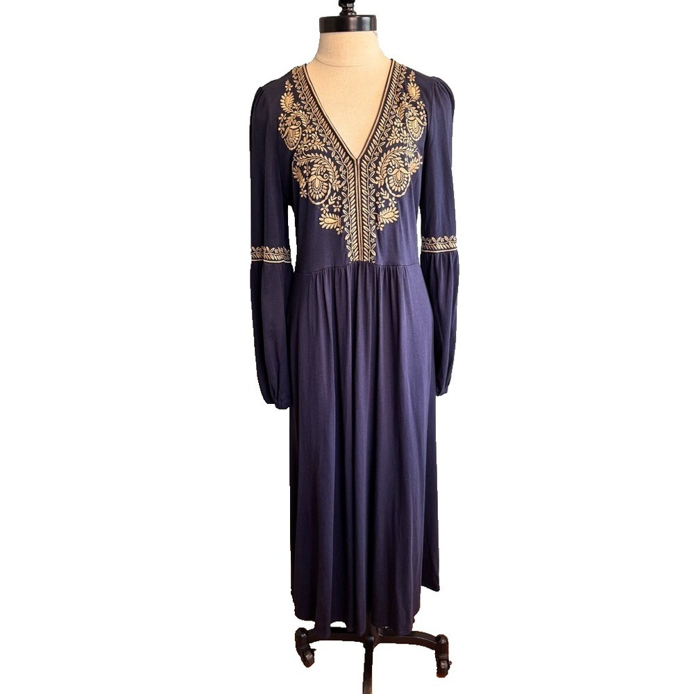 BODEN Embroidered Navy Blue Jersey Blouson Midi US 10 R - Picture 3 of 16
